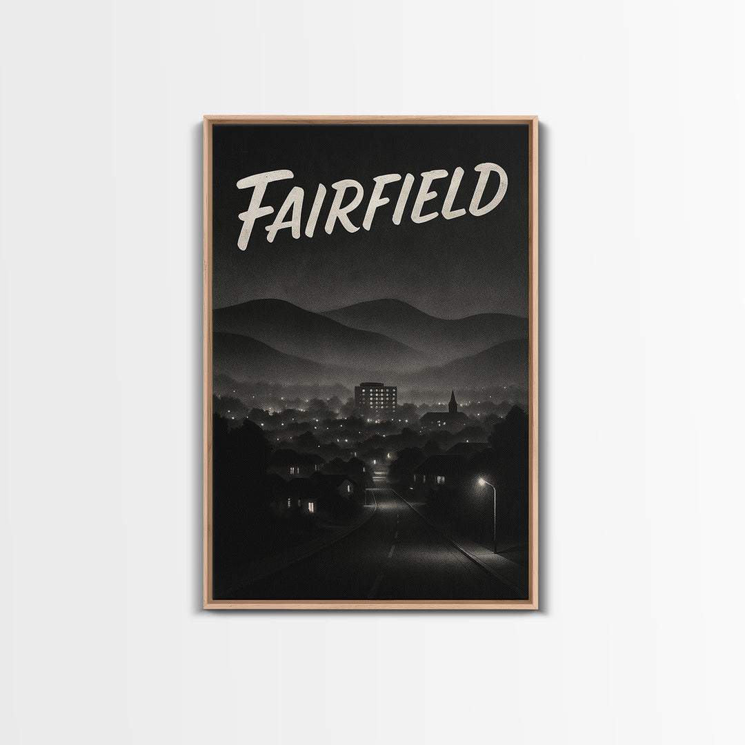 Fairfield California Travel Poster, Canvas Print, Black And White Travel Art, Fairfield Art Print, Living Room Wall Art, City Illustration