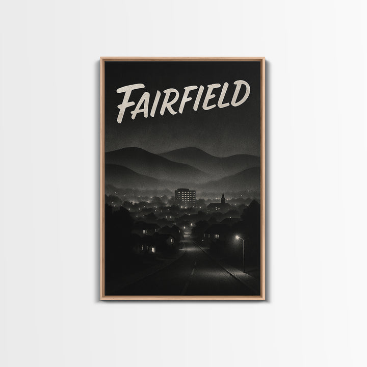 Fairfield California Travel Poster, Canvas Print, Black And White Travel Art, Fairfield Art Print, Living Room Wall Art, City Illustration