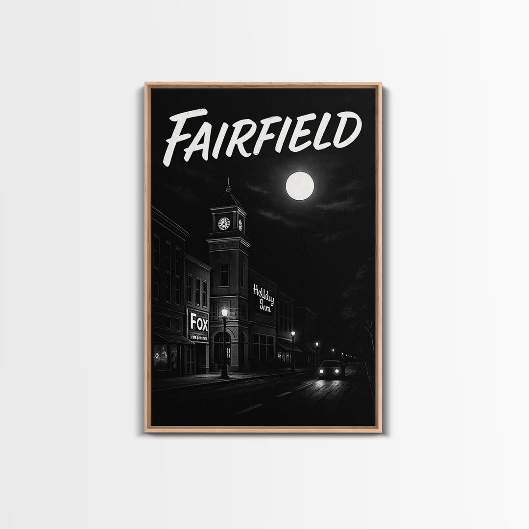 Fairfield Travel Poster, Canvas Print, Vintage Noir Poster Art, Fairfield Wall Art, Fine Art Print, Travel Poster Art, Mid Century Wall Art