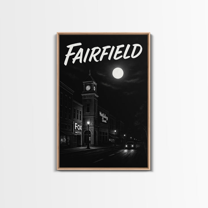Fairfield Travel Poster, Canvas Print, Vintage Noir Poster Art, Fairfield Wall Art, Fine Art Print, Travel Poster Art, Mid Century Wall Art