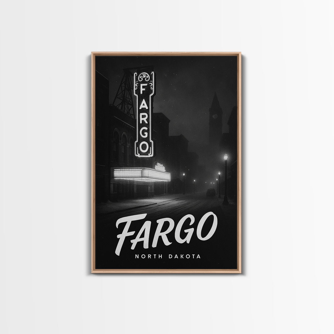 Fargo North Dakota Travel Poster, Canvas Print, Night Street Poster Art, Fargo Print, Travel Prints, Watercolor City Skyline, Skyline Art