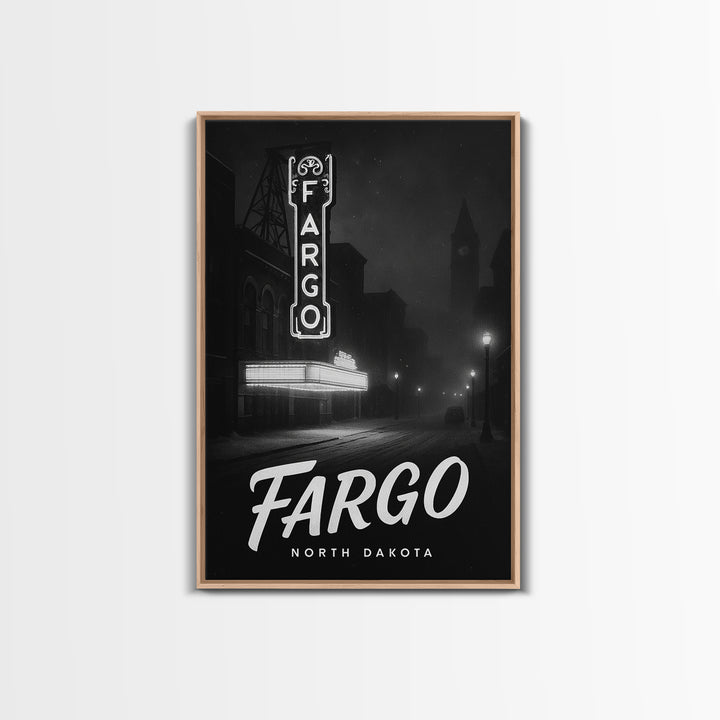 Fargo North Dakota Travel Poster, Canvas Print, Night Street Poster Art, Fargo Print, Travel Prints, Watercolor City Skyline, Skyline Art