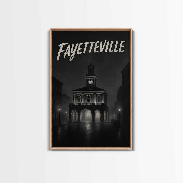 Fayeteville Travel Poster, Framed Canvas Print, Night Street Poster Art, Fayeteville Art Print, City Travel Prints, Vintage City Art