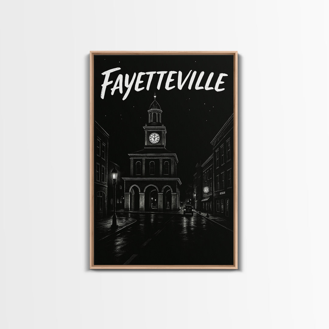 Fayetteville Travel Poster, Canvas Print, Dark Moody City Wall Art, Fayetteville City Art, Vintage City Poster, City Travel Prints