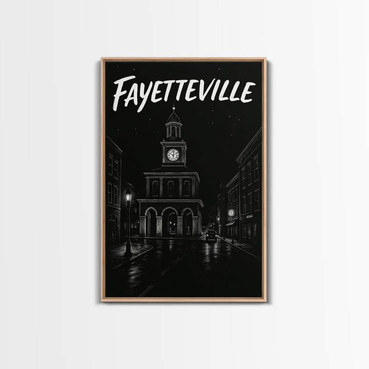 Fayetteville Travel Poster, Canvas Print, Dark Moody City Wall Art, Fayetteville City Art, Vintage City Poster, City Travel Prints