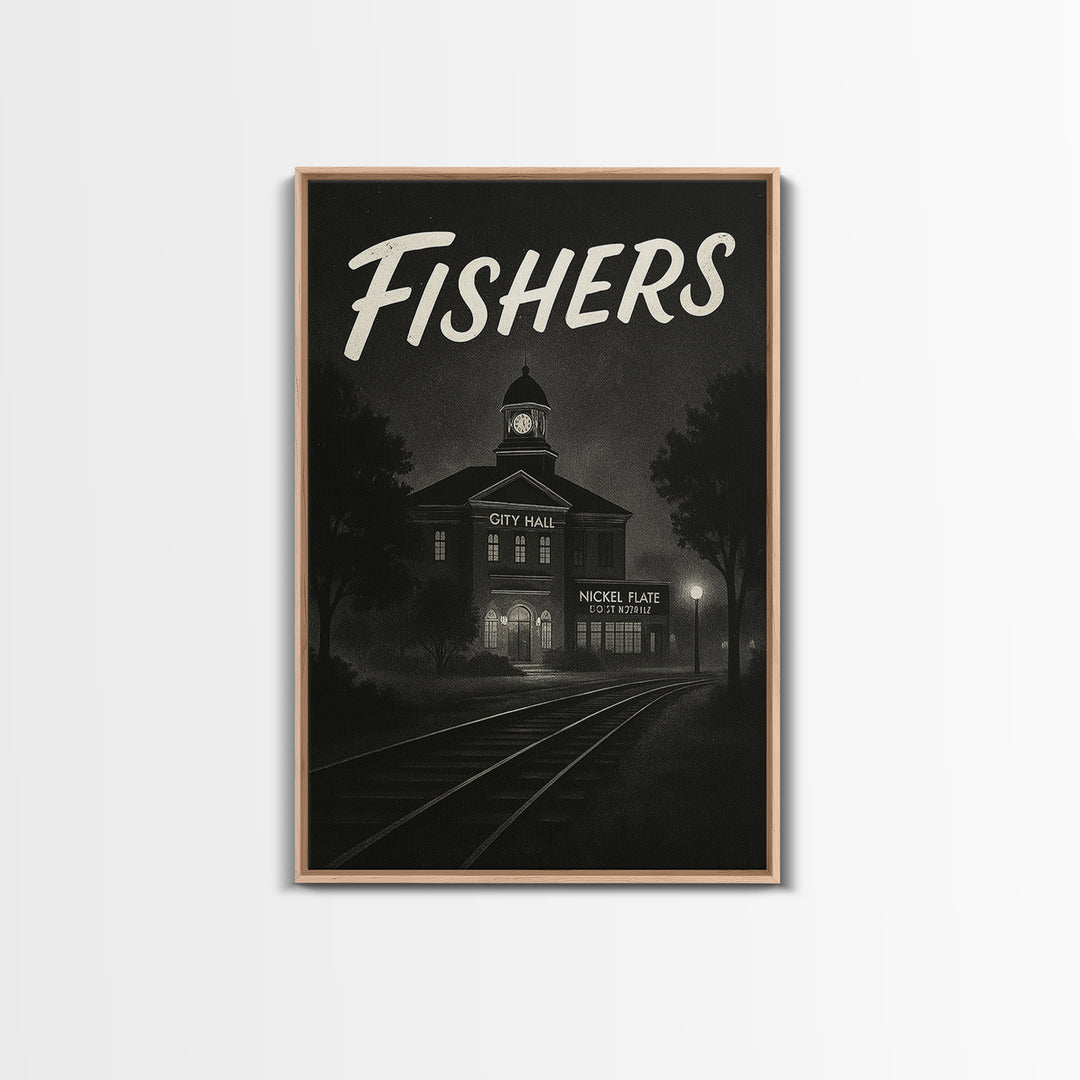Fishers Indiana Travel Poster, Canvas Print, Night Street Poster Art, Fishers City Art, Modern Wall Decor, City Travel Prints, Art Print