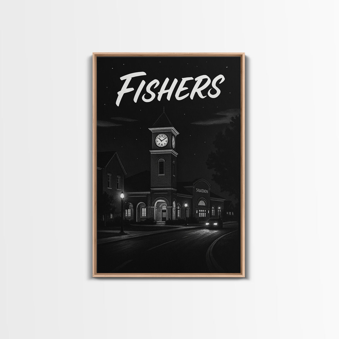 Fishers Travel Poster, Canvas Print, Night Street Poster Art, Fishers City Art, Mid Century Wall Art, Travel Wall Decor, Travel Wall Art