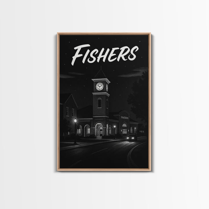Fishers Travel Poster, Canvas Print, Night Street Poster Art, Fishers City Art, Mid Century Wall Art, Travel Wall Decor, Travel Wall Art