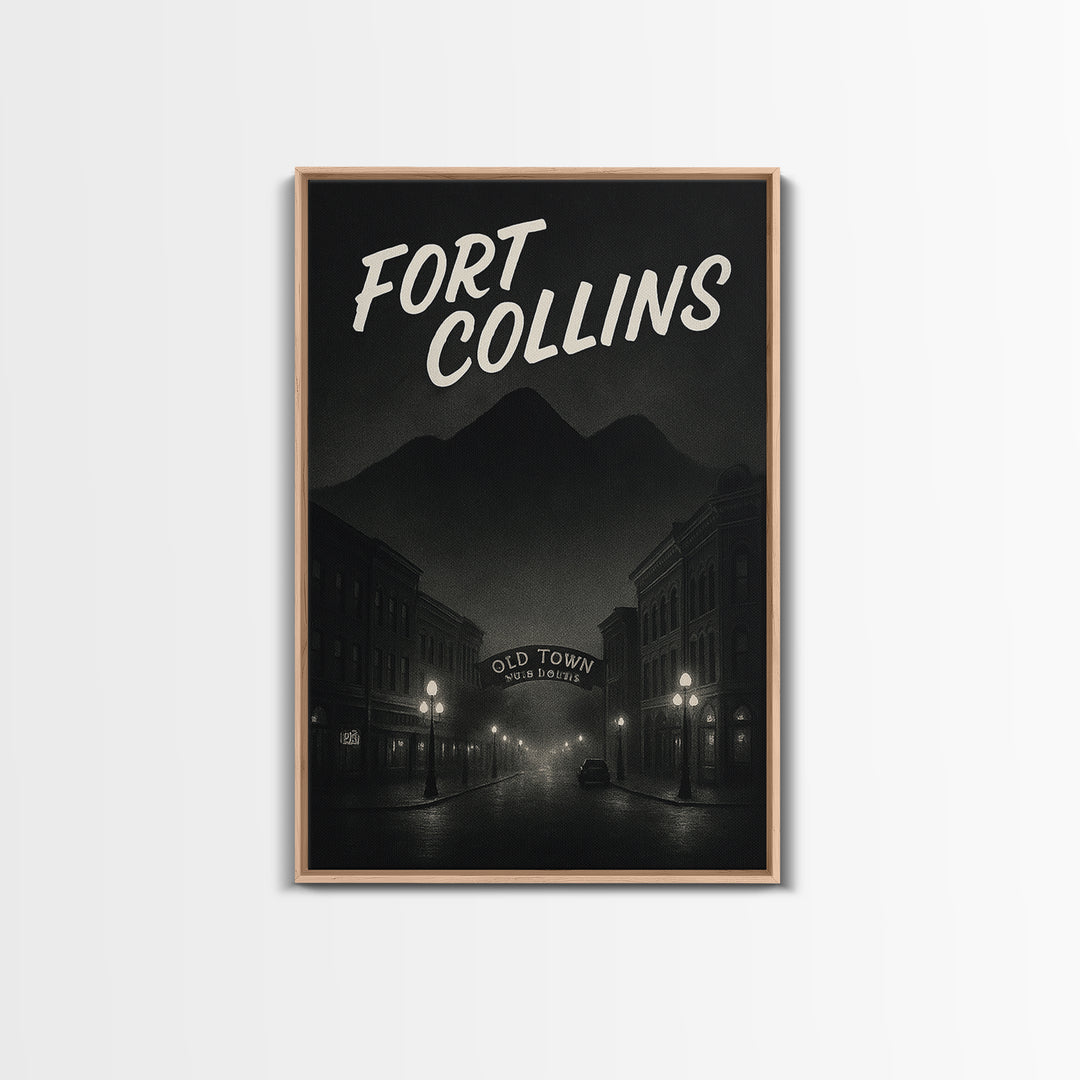 Fort Collins Colorado Travel Poster, Canvas Print, Dark Moody City Wall Art, Fort Collins Travel Art, Travel Wall Art, Travel Art Print