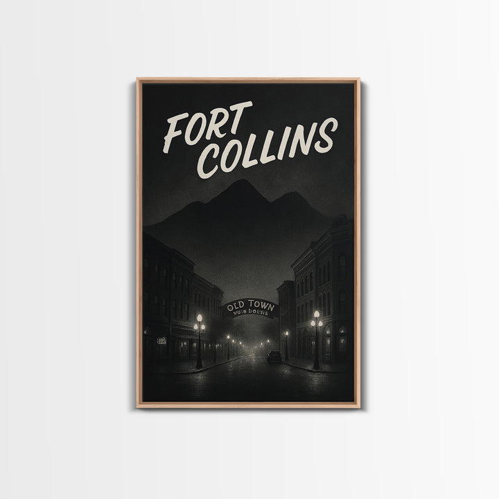 Fort Collins Colorado Travel Poster, Canvas Print, Dark Moody City Wall Art, Fort Collins Travel Art, Travel Wall Art, Travel Art Print