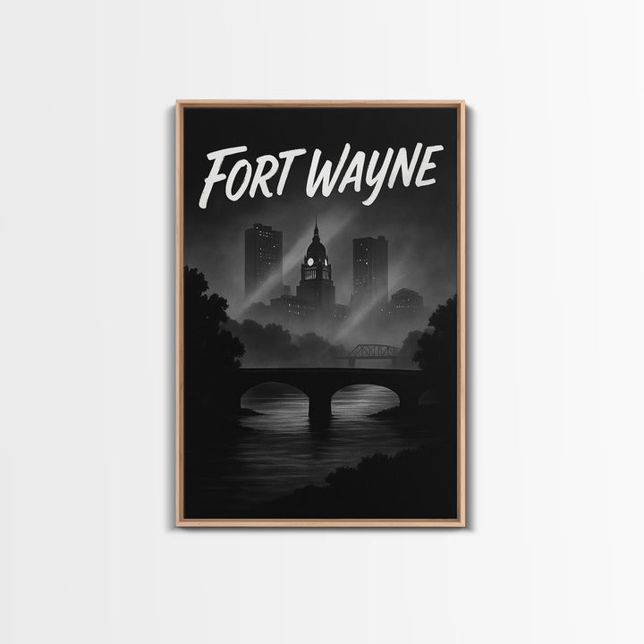 Fort Wayne Indiana Travel Poster, Canvas Print, Night Street Poster Art, Fort Wayne Wall Art, Retro Travel Print, Watercolor Urban Skyline