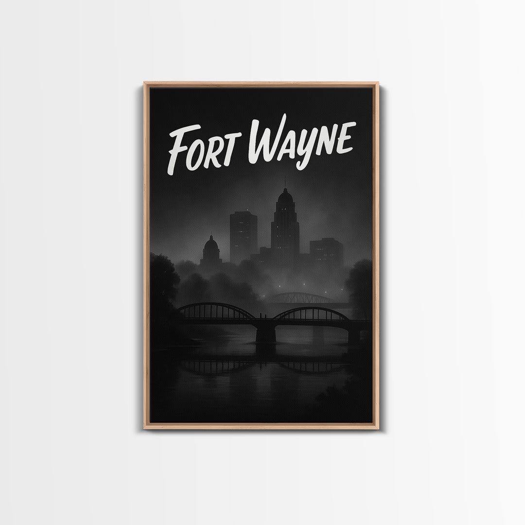 Fort Wayne Travel Poster, Canvas Print, Night Street Poster Art, Fort Wayne Wall Art, City Illustration, Living Room Wall Art, Design 2