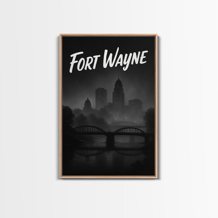 Fort Wayne Travel Poster, Canvas Print, Night Street Poster Art, Fort Wayne Wall Art, City Illustration, Living Room Wall Art, Design 2