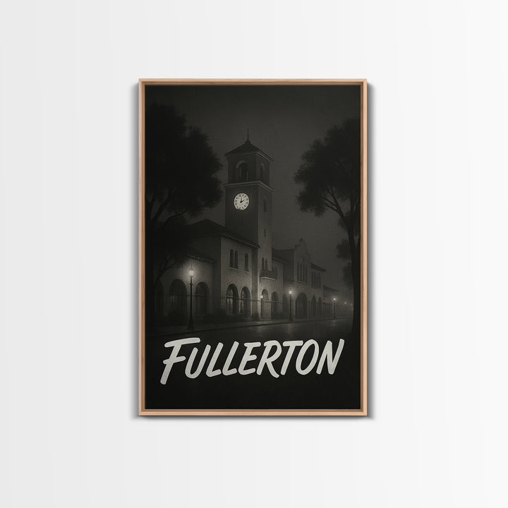 Fullerton Travel Poster, Framed Canvas Print, Dark Moody City Wall Art, Fullerton Wall Art, Eclectic Wall Decor, Modern Wall Decor
