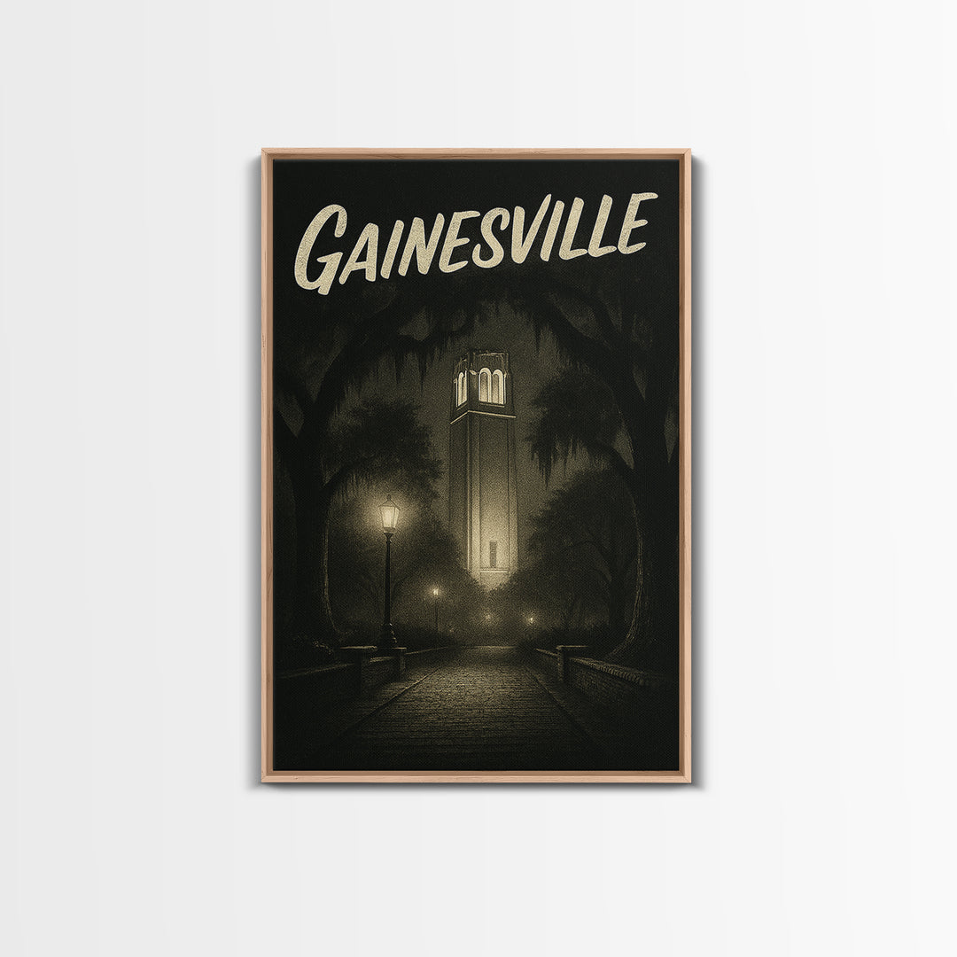 Gainesville Florida Travel Poster, Canvas Print, Dark Moody City Wall Art, Gainesville Wall Art, Vintage City Poster, Travel Poster Set