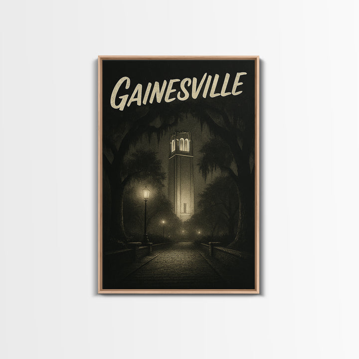 Gainesville Florida Travel Poster, Canvas Print, Dark Moody City Wall Art, Gainesville Wall Art, Vintage City Poster, Travel Poster Set