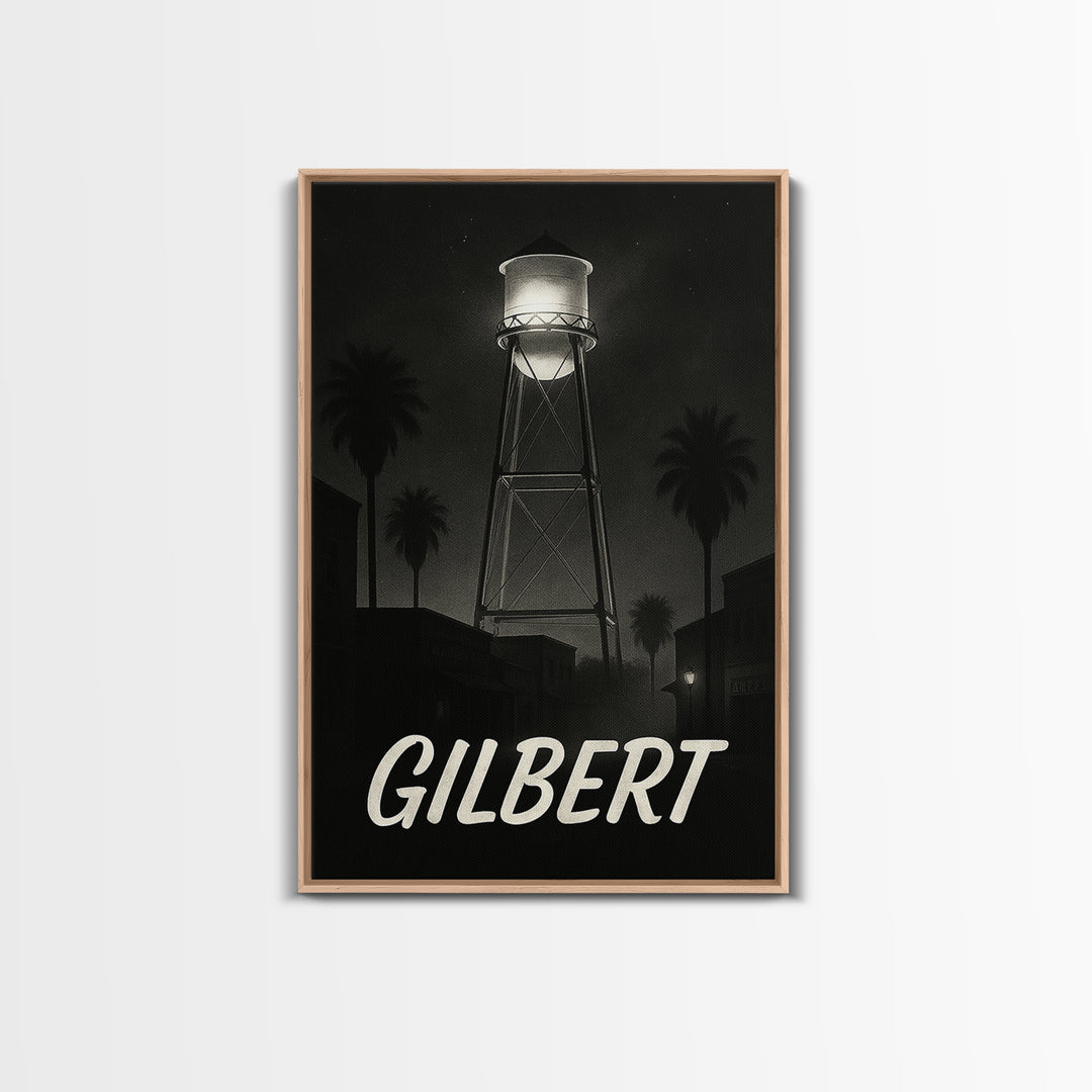 Gilbert Arizona Travel Poster, Framed Canvas Print, Black And White Travel Art, Gilbert Travel Art, Fine Art Print, Living Room Wall Art
