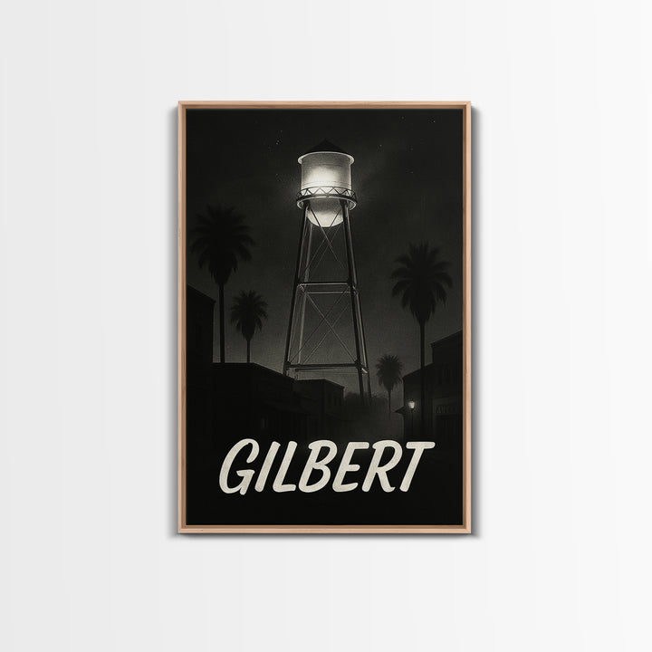 Gilbert Arizona Travel Poster, Framed Canvas Print, Black And White Travel Art, Gilbert Travel Art, Fine Art Print, Living Room Wall Art