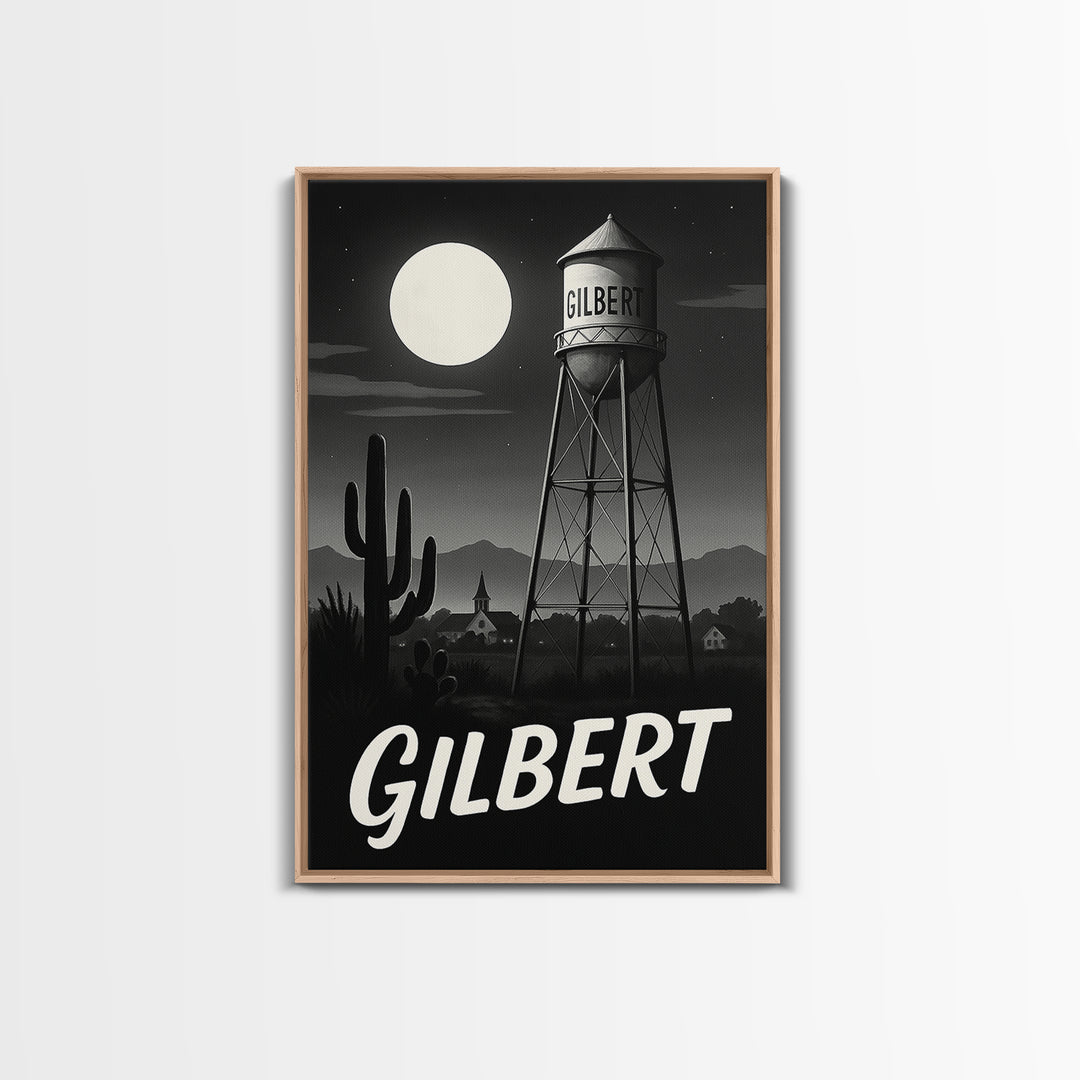 Gilbert Travel Poster, Canvas Print, Night Street Poster Art, Gilbert Travel Art, Eclectic Wall Decor, Fine Art Print, Wanderlust Decor