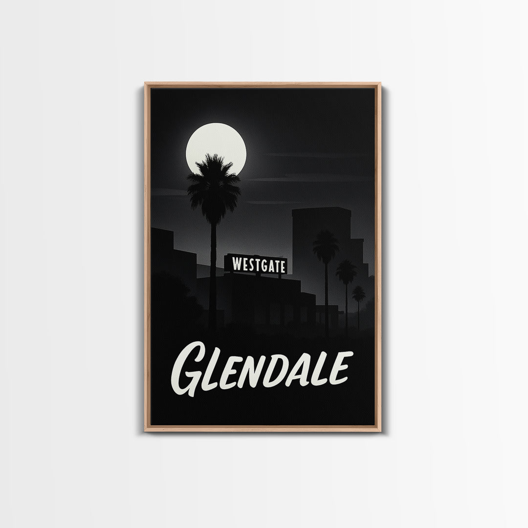 Glendale Arizona Travel Poster, Canvas Print, Night Street Poster Art, Glendale Poster Print, Living Room Wall Art, Vintage City Poster