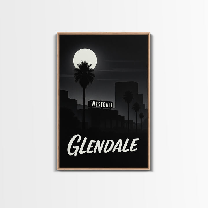 Glendale Arizona Travel Poster, Canvas Print, Night Street Poster Art, Glendale Poster Print, Living Room Wall Art, Vintage City Poster
