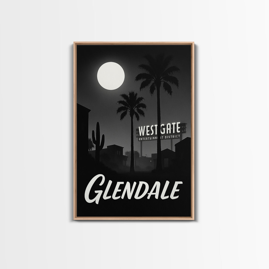 Glendale Travel Poster, Framed Canvas Print, Night Street Poster Art, Glendale City Art, Fine Art Print, Watercolor Skyline, Design 2