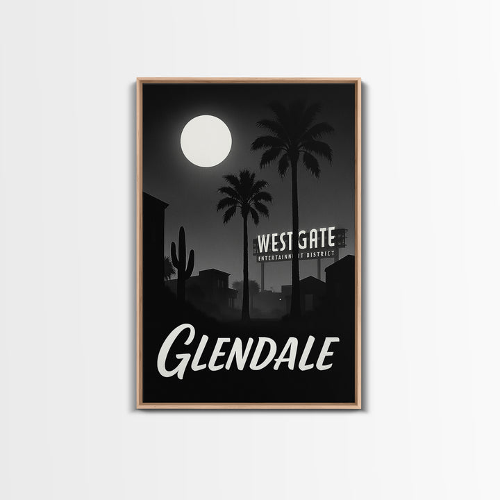 Glendale Travel Poster, Framed Canvas Print, Night Street Poster Art, Glendale City Art, Fine Art Print, Watercolor Skyline, Design 2