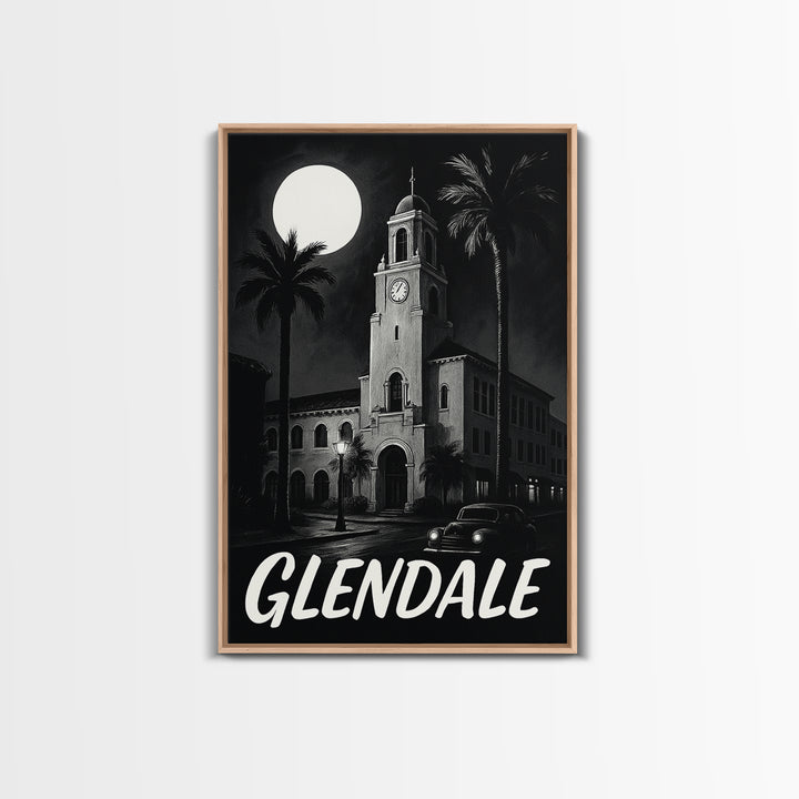 Glendale Travel Poster, Framed Canvas Print, Night Street Poster Art, Glendale City Art, Wanderlust Decor, Travel Wall Decor, Design 4