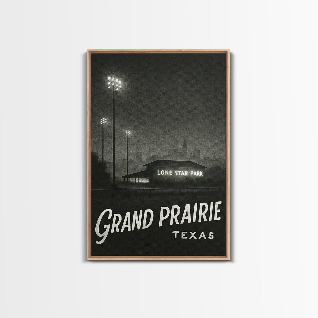 Grand Prairie Texas Travel Poster, Canvas Print, Dark Moody City Wall Art, Grand Prairie Wall Art, Vintage City Poster, Vintage City Art