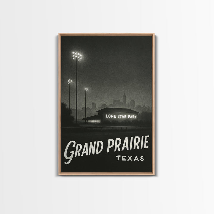 Grand Prairie Texas Travel Poster, Canvas Print, Dark Moody City Wall Art, Grand Prairie Wall Art, Vintage City Poster, Vintage City Art