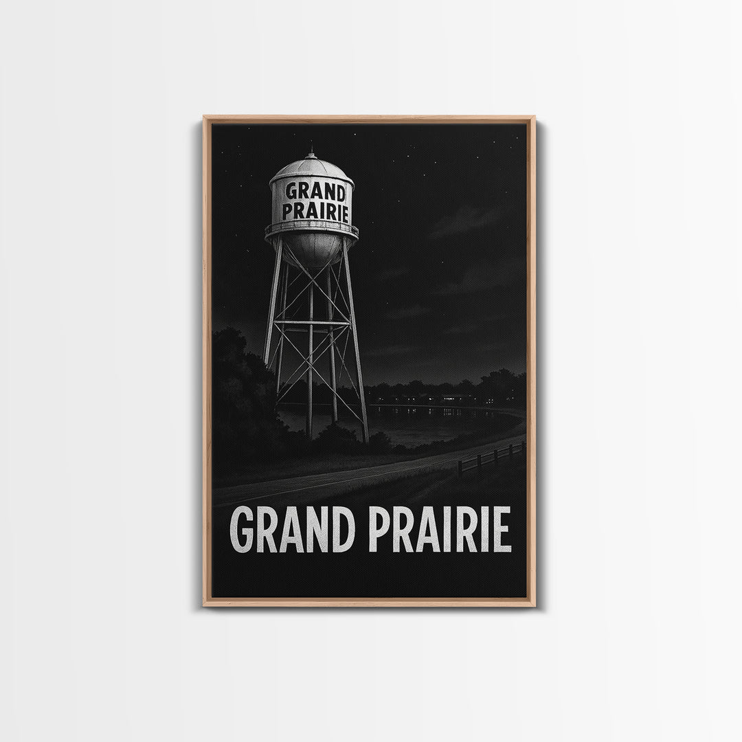 Grand Prairie Travel Poster, Canvas Print, Night Street Poster Art, Grand Prairie Poster Print, Watercolor Urban Skyline, Wanderlust Decor