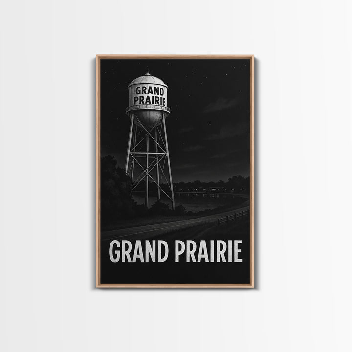 Grand Prairie Travel Poster, Canvas Print, Night Street Poster Art, Grand Prairie Poster Print, Watercolor Urban Skyline, Wanderlust Decor