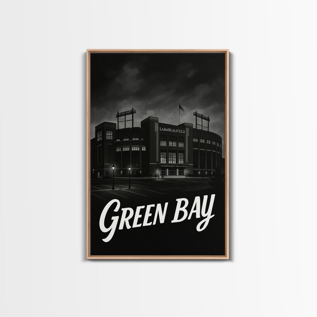 Green Bay Travel Poster, Canvas Print, Dark Moody City Wall Art, Green Bay Travel Art, Modern Wall Decor, Travel Poster Set, City Poster