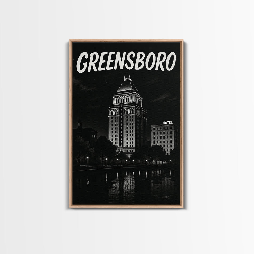 Greensboro Travel Poster, Framed Canvas Print, Black And White Travel Art, Greensboro City Art, Travel Poster Set, City Travel Prints