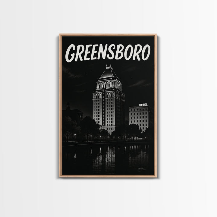 Greensboro Travel Poster, Framed Canvas Print, Black And White Travel Art, Greensboro City Art, Travel Poster Set, City Travel Prints