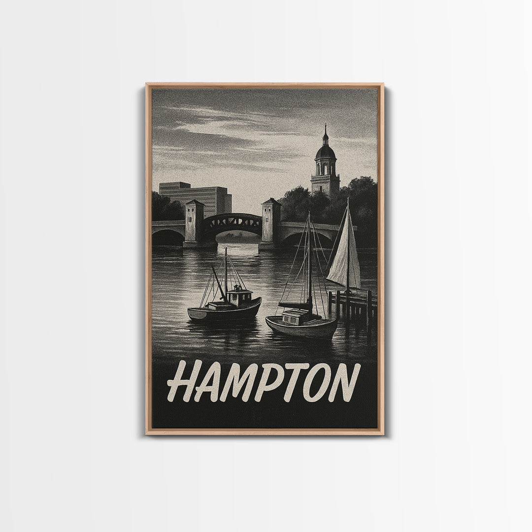Hampton Travel Poster, Canvas Print, Night Street Poster Art, Hampton Poster Print, Travel Wall Art, City Art Print, Vintage Travel Art