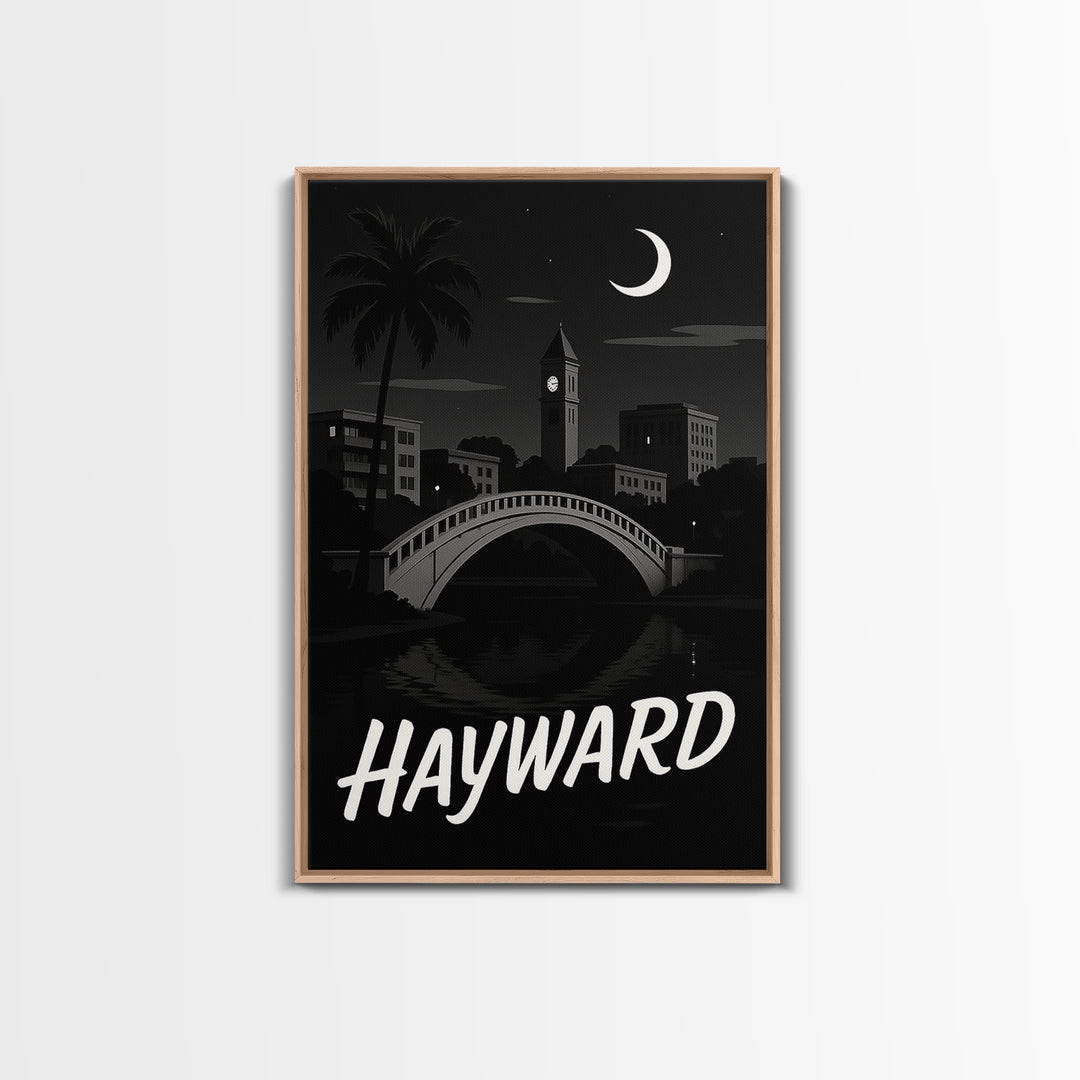 Hayward Travel Poster, Canvas Print, Dark Moody City Wall Art, Hayward Art Print, Travel Poster Art, Wanderlust Decor, Eclectic Wall Decor