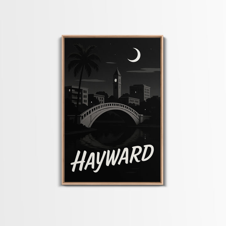 Hayward Travel Poster, Canvas Print, Dark Moody City Wall Art, Hayward Art Print, Travel Poster Art, Wanderlust Decor, Eclectic Wall Decor