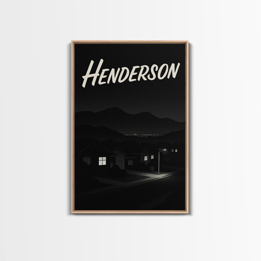 Henderson Travel Poster, Framed Canvas Print, Dark Moody City Wall Art, Henderson Art Print, Vintage Travel Print, City Illustration