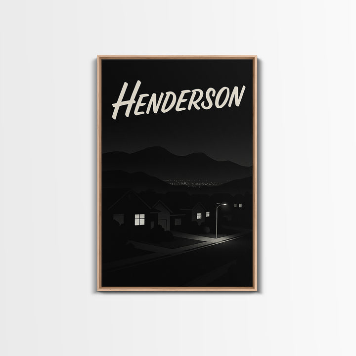 Henderson Travel Poster, Framed Canvas Print, Dark Moody City Wall Art, Henderson Art Print, Vintage Travel Print, City Illustration