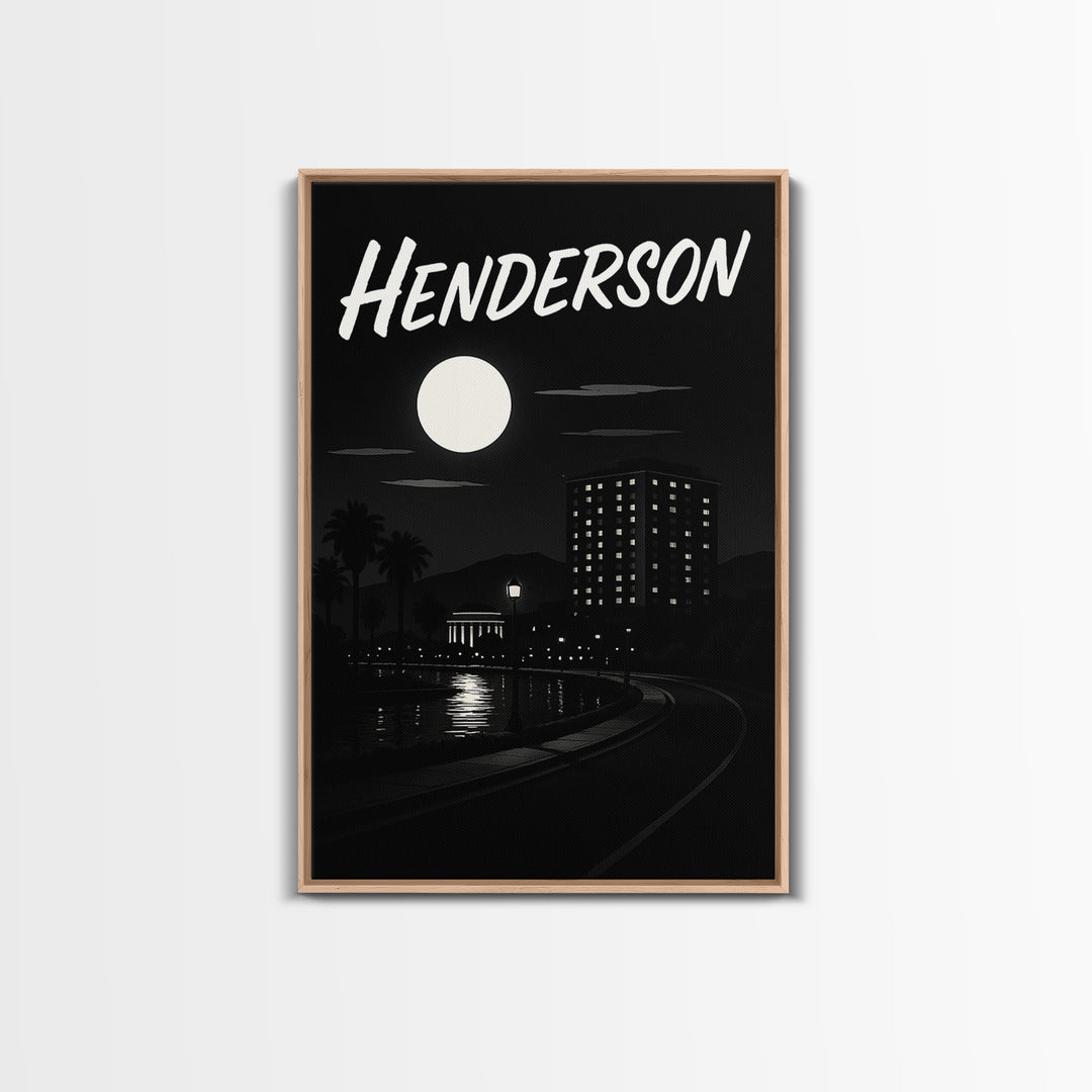 Henderson Travel Poster, Framed Canvas Print, Dark Moody City Wall Art, Henderson Art Print, Gift For Travelers, Modern Wall Decor