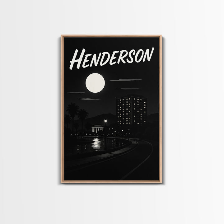 Henderson Travel Poster, Framed Canvas Print, Dark Moody City Wall Art, Henderson Art Print, Gift For Travelers, Modern Wall Decor