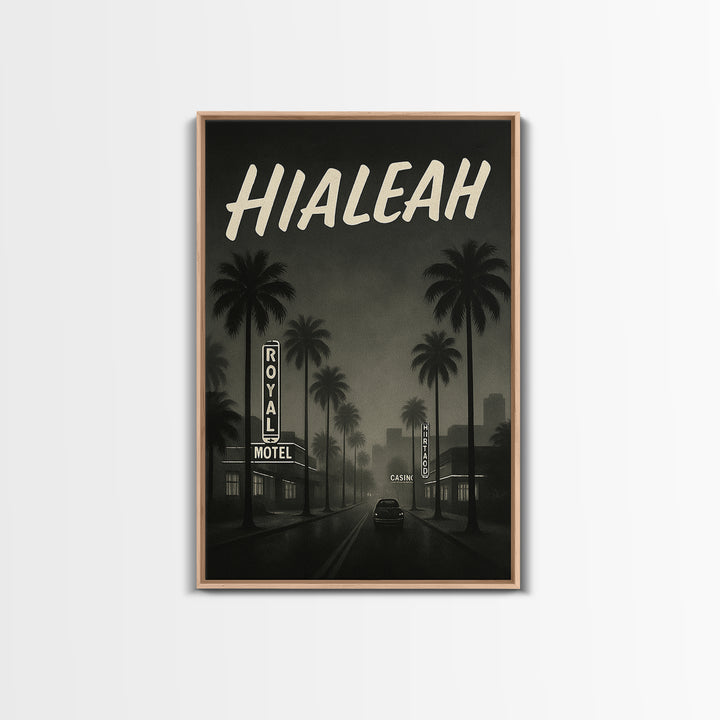Hialeah Florida Travel Poster, Framed Canvas Print, Dark Moody City Wall Art, Hialeah Poster Print, Living Room Wall Art, Fine Art Print