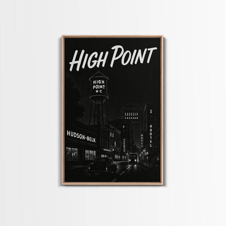 High Point Travel Poster, Framed Canvas Print, Black And White Travel Art, High Point Poster Print, Retro Travel Print, Vintage City Poster