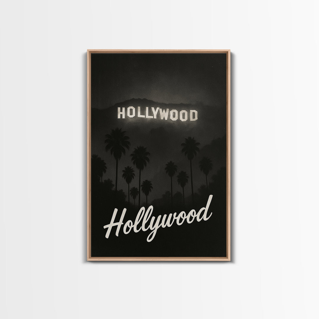 Hollywood Florida Travel Poster, Framed Canvas Print, Black And White Travel Art, Hollywood City Art, Travel Wall Art, Vintage City Poster
