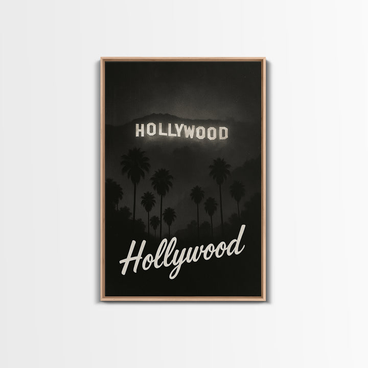Hollywood Florida Travel Poster, Framed Canvas Print, Black And White Travel Art, Hollywood City Art, Travel Wall Art, Vintage City Poster