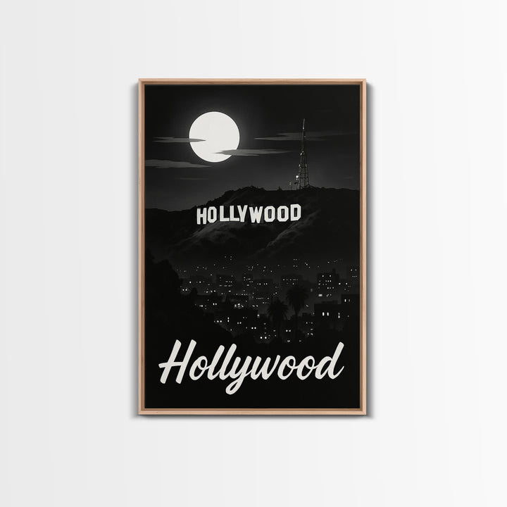 Hollywood Travel Poster, Framed Canvas Print, Night Street Poster Art, Hollywood Wall Art, Travel Poster Set, Travel Wall Art, Design 2