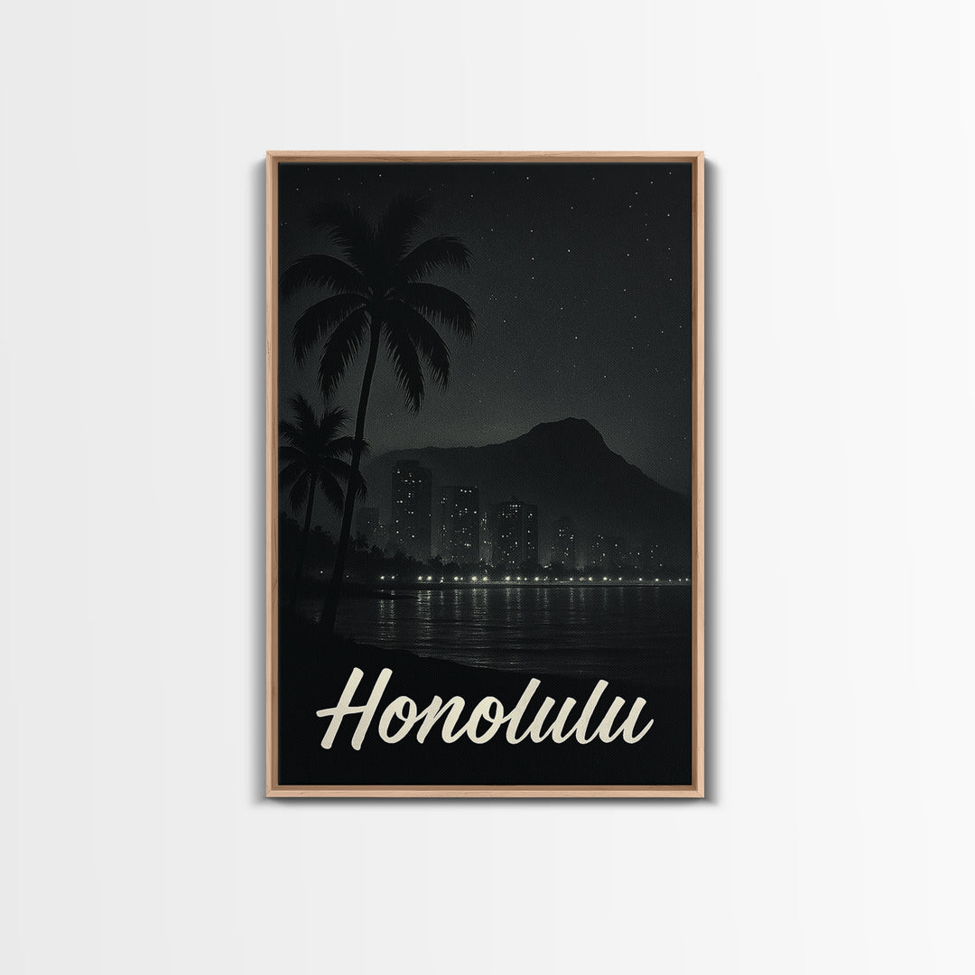 Honolulu Travel Poster, Canvas Print, Night Street Poster Art, Honolulu Art Print, Vintage City Art, Vintage Travel Print, Fine Art Print