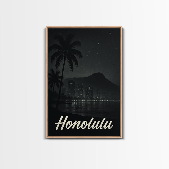 Honolulu Travel Poster, Canvas Print, Night Street Poster Art, Honolulu Art Print, Vintage City Art, Vintage Travel Print, Fine Art Print