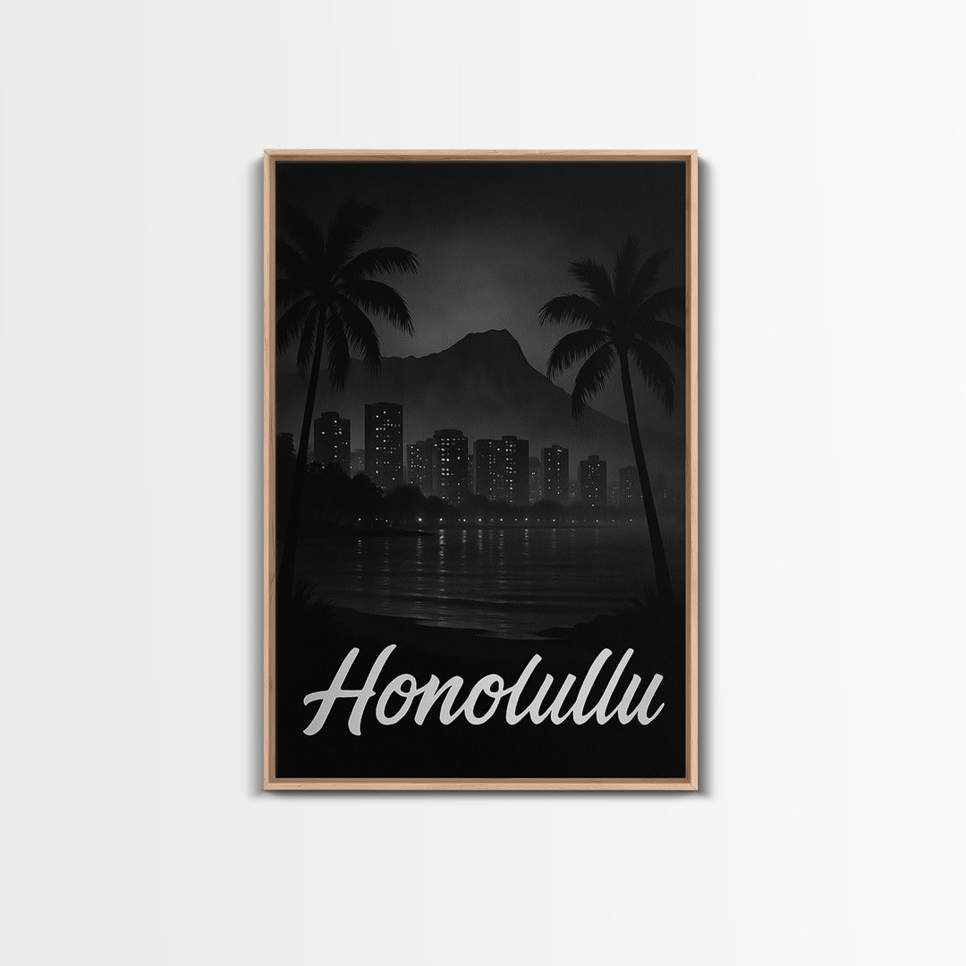 Honolulu Travel Poster, Framed Canvas Print, Vintage Noir Poster Art, Honolulu Wall Art, Travel Wall Art, Vintage Travel Print